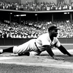 Jackie Robinson's Impact**

"A professional, historical photo of Jackie Robinson in his Brooklyn Dodgers uniform, sliding into home base, fully clothed, modest attire, appropriate content, safe for work. The background shows a vintage baseball stadium with a diverse crowd cheering. The style should be reminiscent of a classic baseball card, with perfect anatomy, correct proportions, and natural pose. Black and white photography with a slight sepia tone to convey the era. The image emphasizes Robinson's athleticism and the historical significance of his breaking the color barrier. Professional, family-friendly, high quality."

**