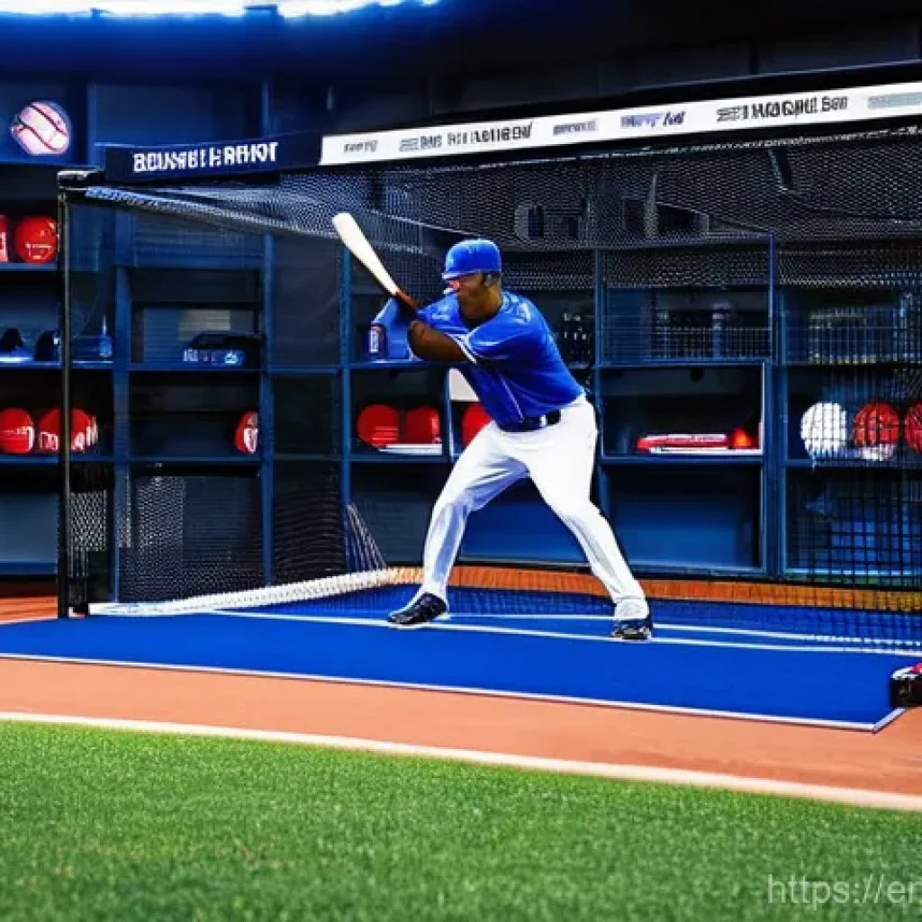 야구의 기술적 혁신 - **"High-Tech Training Session: Future of Batting Practice"**
A male baseball player, wearing a m...