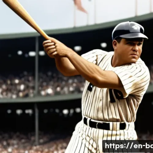 야구 기록 보유자 소개 - A dynamic scene of a legendary baseball slugger hitting a towering home run in a packed vintage stad...