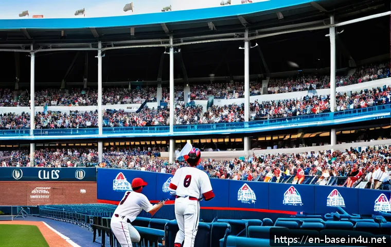 야구에 적합한 날씨 조건 - A vibrant baseball game scene under a bright sunny sky with a gentle breeze visibly rustling flags a...