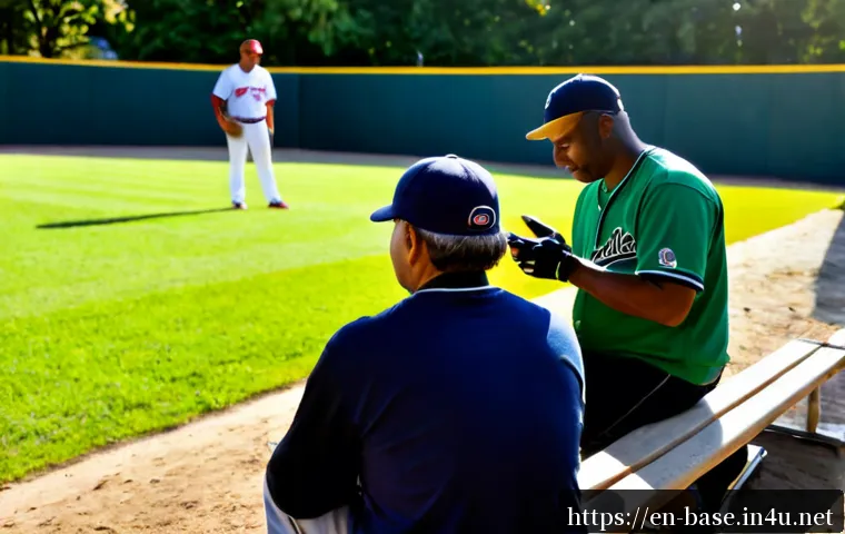 Home 17 야구 관련 취미 모임 찾는 법 - Photorealistic scene of a diverse group of adult baseball hobby enthusiasts meeting at a sunny publi...